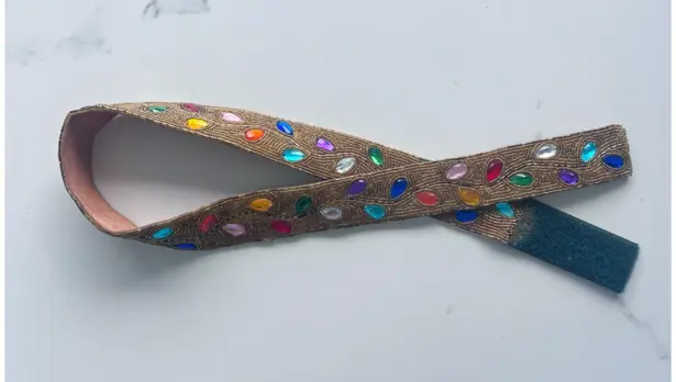 Leather belt with colorful beading and leather backing antique vintage Multiple Size 30