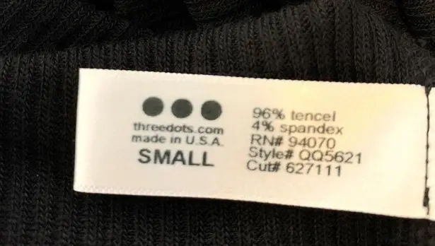 Three Dots Small Black Maivy Tie Front Ribbed Knit Midi Dress