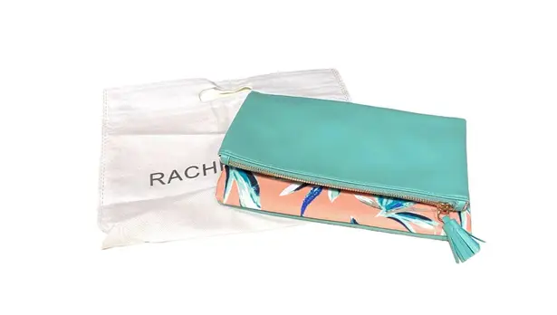 Rachel Pally Women’s Clutch Reversable flat zip leather floral clutch Teal Pink NEW