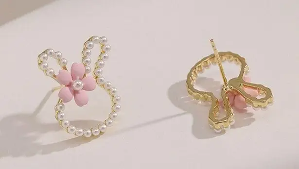 Bunny Pearl Flower Cute Stud Earrings Multi