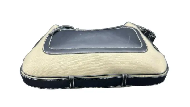 Salvatore Ferragamo Ivory Canvas Black Leather Shoulder Bag Vintage