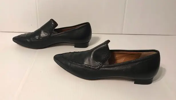 Aquatalia black leather pointy toe slip on loafers shoes size 7 Made in Italy