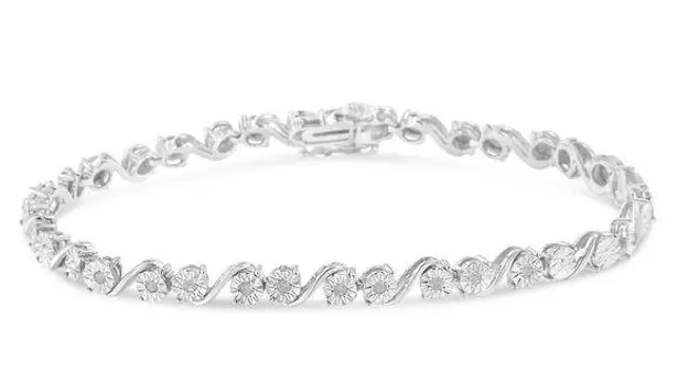 Brilliance NEW Haus of  Sterling 1/10 Cttw Diamond "S" Link Tennis Bracelet 7.25"