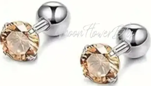 6mm Orange CZ Barbell Stud Earrings – Stainless Steel Hypoallergenic