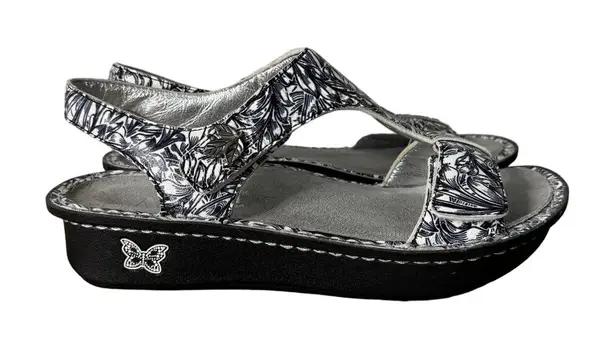 Alegria Keli Sandals Womens Size 38 Black White Floral Comfort Leather Open Toe