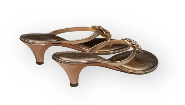 Luisa D’Orio ✿ Camellia Leather Kitten Heel Mule Thong Sandals ✿ Rose Gold ✿ 6M Size 6