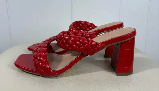 Dune London Dunes Red Faux Leather Braided Double Strap Block Heel Sandals 7.5 Party