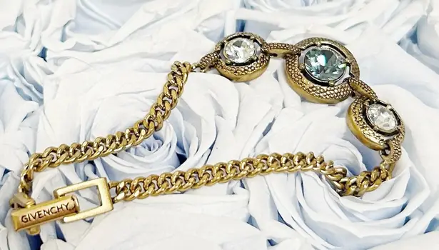 Givenchy Authentic Gold and Blue Crystal Chain Bracelet