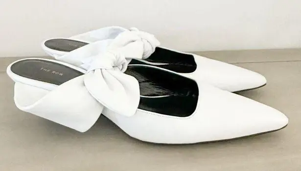 The Row  White Leather Coco Bow Kitten Heel Mules sz 40