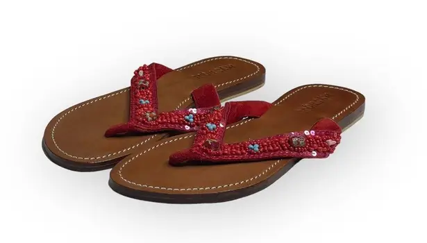 Mystique Boutique new Mystique ✿ Blown Glass Bead Sequin Thong Sandals ✿ Red 7M ✿ Handmade in Bali