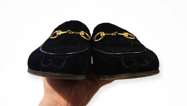 Gucci Jordaan Velvet GG Horsebit Loafer Black Size 36 US 6 Flat Monogram