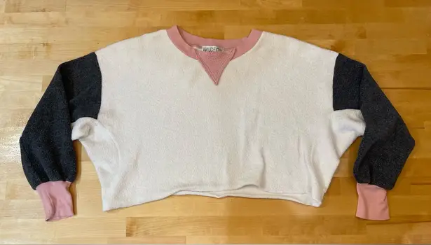 Wildfox  Colorblock Cropped Sweatshirt with Pink and Black Sleeves