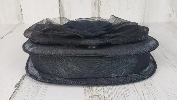 Black 3D Rose Flower Design Tulle Fold