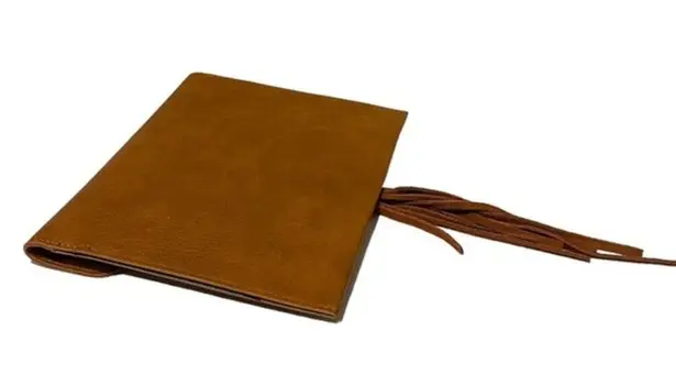 Envelope Clutch Embroidered Detail Leather Tassel Brown