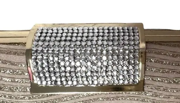 VTG 80s Long Gold Clutch Bag, Cylinder shape w/ glitter waves & rhinestone clasp