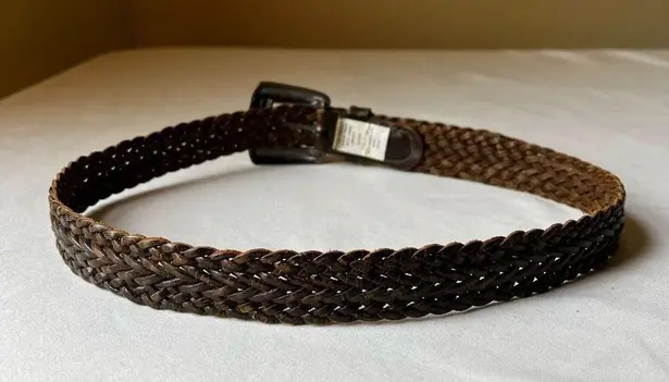 Vintage 1991 Liz Claiborne Belt Braided Brown Leather Gold Tone Chunky Buckle XS