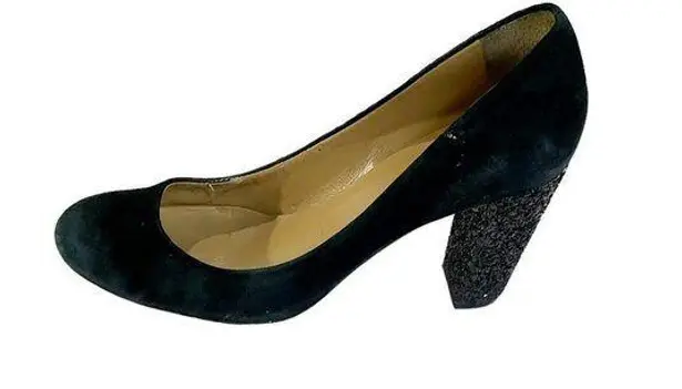 Ann Taylor  Womens Classic Pump Heel Black Suede Glitter Slip On Round Toe 8.5