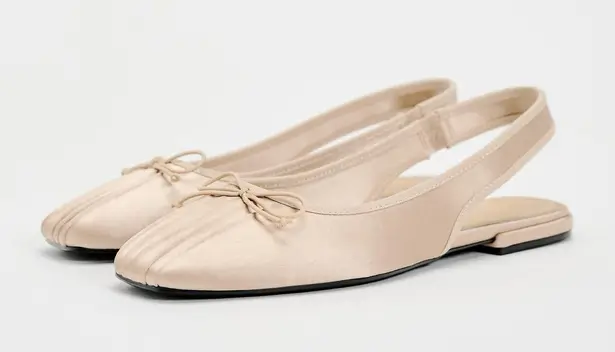 ZARA Satin Effect Flats With Bow Detail