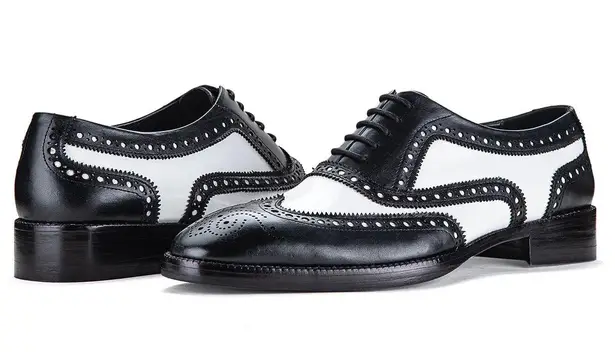 Lethato Black and White Leather Spectator Wingtip Oxford Shoes Size 9