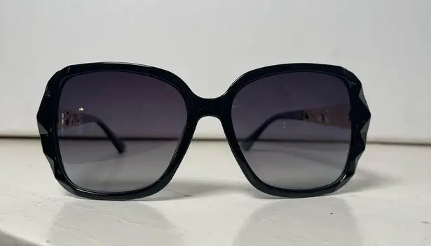 Black & Gold Oversized Square Sunglasses Polarized Tinted w Crystal Frames Nwt