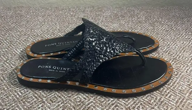Pons Quintana Womens Woven Black Leather Sandals Sz 40/ 9
