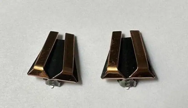Renoir Oxidized Copper Modernist Clip On Earrings Signed