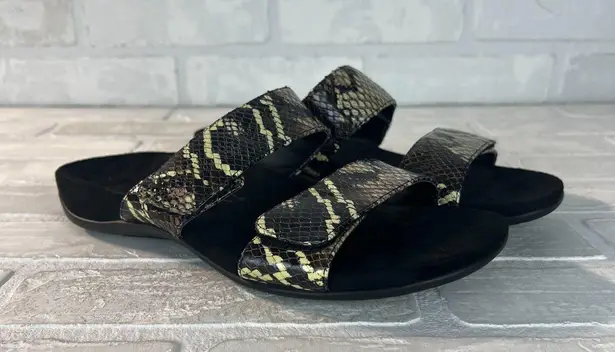 Vionic Sandals Women 8 Black Randi II Boa Snake Print Double Strap Slide Comfort