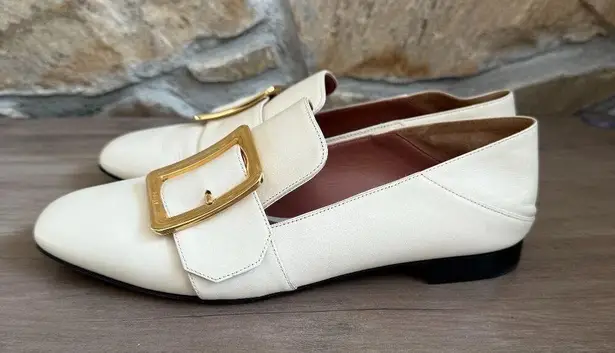 Bally Janelle Calf Leather Slipper Flats In Bone White Size 6