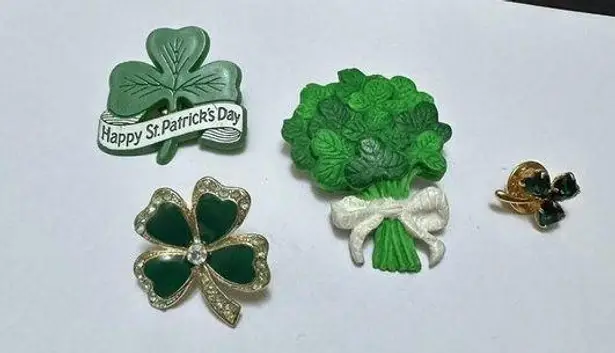 Lot Of 4 Green Clover Brooch / Lapel Pins St Patrick’s Day