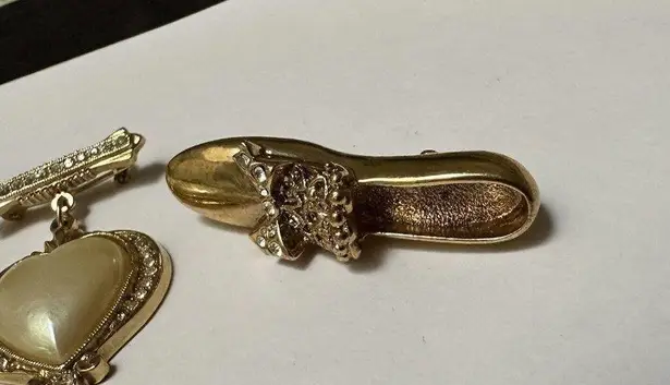 Lot Of 2 1928 (Brand Patterned) Rhinestone Gold Tone Brooch Pins