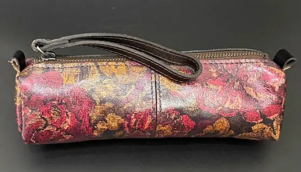 Patricia Nash Vintage Floral Brocade Brown Red Barrel Makeup Cosmetic Bag