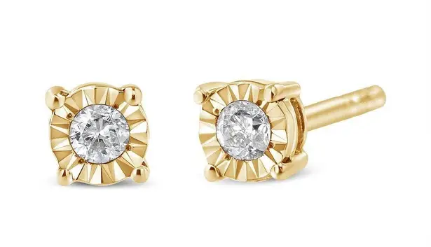 10K Yellow Gold Plated .925 Sterling Silver Round Diamond Stud Earrings