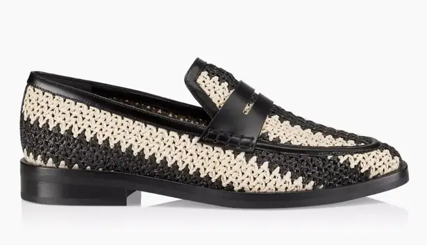 3.1 Phillip Lim Alexa Raffia & Leather Penny Loafers in Antique White/Black NEW