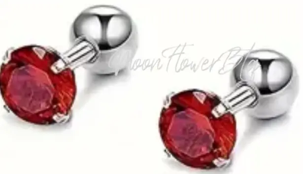 Red CZ Barbell Earrings Silver