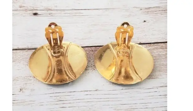 Vintage Clip On Earrings Navy Blue & Cream Large 1.25" Circle Statement