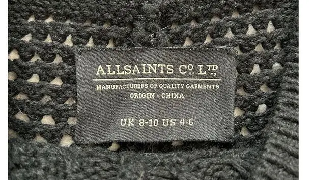ALLSAINTS Open Knit Erbus Black Pullover Hi Low Cape Size 4 - 6 Small