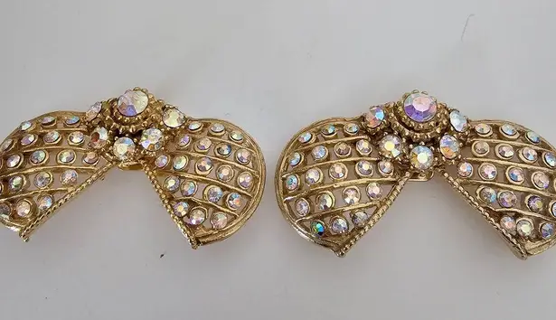 Vintage 90s Maximalist Shoe Clips Aurora Borealis Bow Butterfly Bug Rhinestones Blue