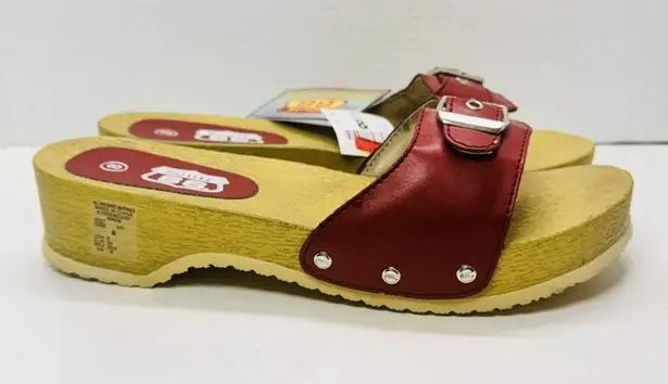 Route 66 Red Single Strappy Slip On Wooden Sandals, Size 8 Chunky Boho