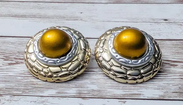 Vintage Clip On Earrings Gold/Silver Tone/Metallic Yellow Statement Large