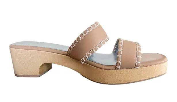 FRANCES VALENTINE Leather Sandals Clogs Wooden Soles Platform Slides Italy 9 EUC Blue