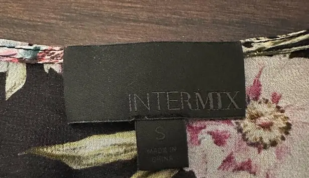 Intermix black floral sheer long bell- sleeve top size S