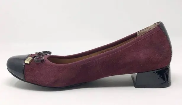 Vionic Daphne Suede Patent Block Heel Bow Low Pump Shoes Merlot Black Burgundy 8