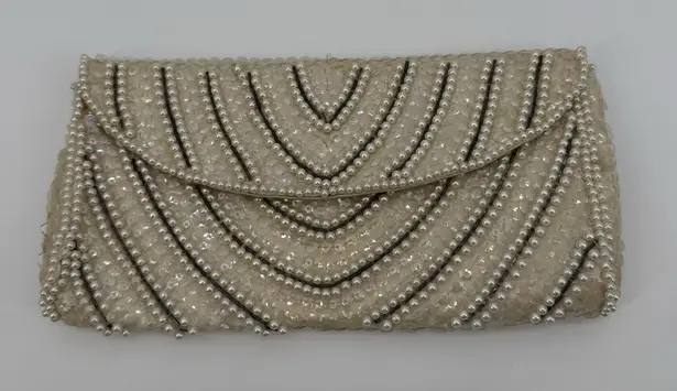 Bonsoir Vintage Beaded Clutch Bag Evening Bag Satin Glam