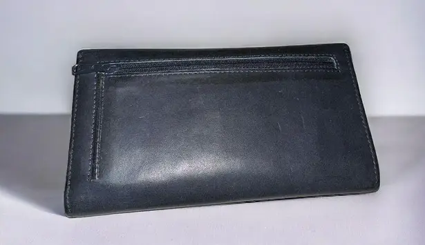 Mundi Blue Trifold Leather Wallet with Checkbook Back Zip Clutch NWT