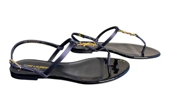 Saint Laurent NIB Cassandra Flat Sandals in Patriot Navy Size 39.5