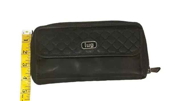 Lug Quilted Flap Snap Zip Around RFID Organizer Large Wallet Nylon Black