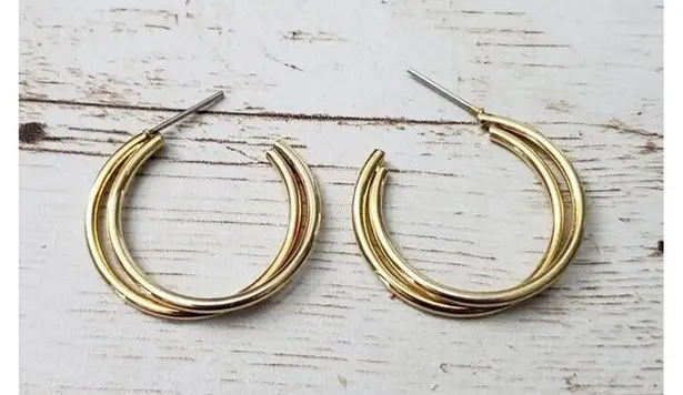 Vintage Earrings For Pierced Ears Gold Tone Double Hoop