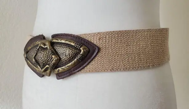 VTG Omega Arrow Head Elf Zelda Leather Metal Tribal Cosplay Stretch Belt Clasp Brown