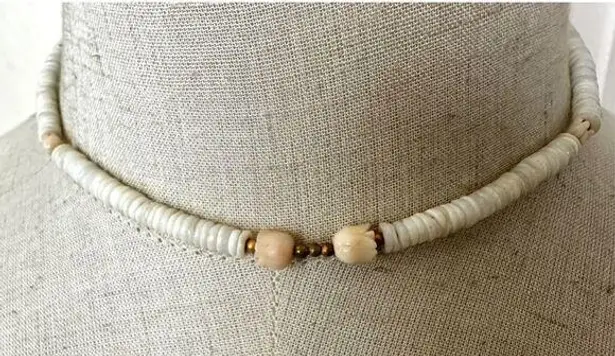 Puka shell with carved rose beaded necklace