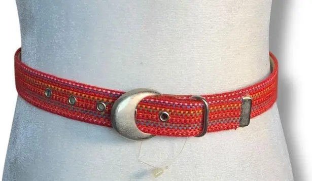 Vintage Kandell & Marcus Cherry Red Multicolor Rainbow Woven Belt Statement
